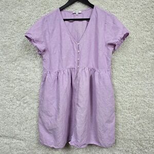 Madewell Alexandra Mini Dress Mini Dress Womens Large Purple Linen Babydoll Boho
